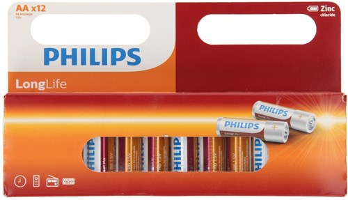 Piles AA zinc Philips Longlife lot de 12 énergie durable