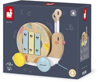 Janod escargot à tirer en bois avec xylophone et tambourin-3