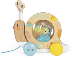 Janod escargot à tirer en bois avec xylophone et tambourin