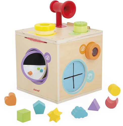 Janod cube sensoriel - jouet en bois pour les sens et la découverte-2