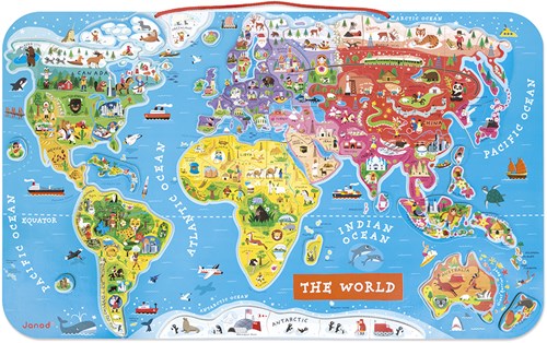 Janod Tableau magnétique carte du monde - Jouet éducatif en bois anglais-3