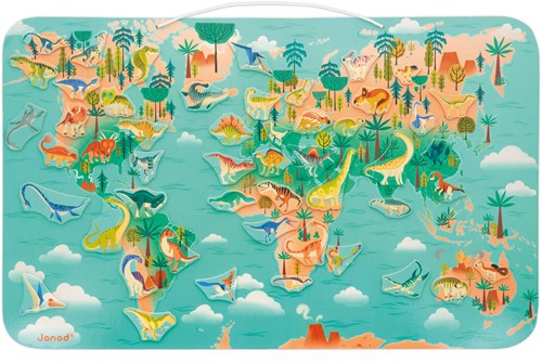 Janod tableau magnétique en bois carte du monde dinosaures jouet éducatif-3