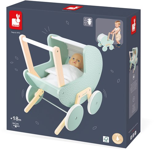 Janod Zen - Landau en bois pour poupées jusqu'à 42 cm, dès 18 mois-2