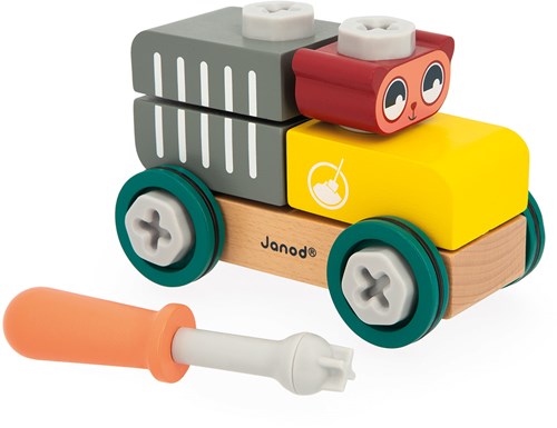 Janod Brico'Kids - Chariot de construction en bois avec ours et blocs - Jouet éducatif-3