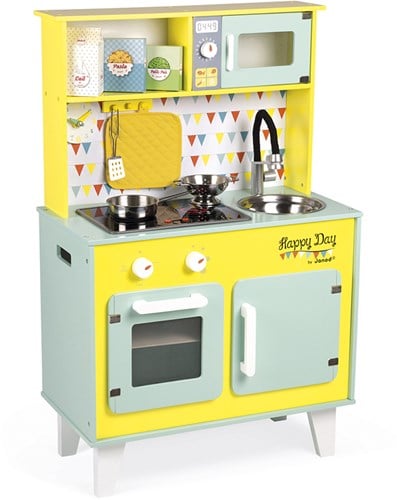 Janod Cuisine en bois Happy Day avec accessoires (Incl. 7 pièces d'accessoires)