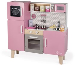 Janod Cuisine en bois Macaron Maxi avec fonctions (Incl. 15 pièces d'accessoires)