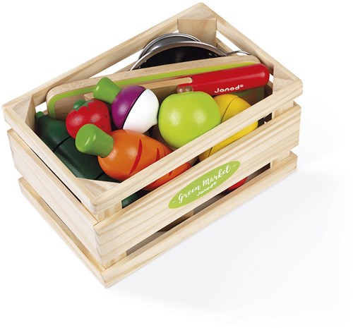 Janod jouet en bois Set Maxi Fruits et Légumes Green Market - set à découper-2