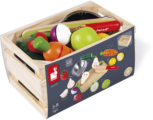 Janod jouet en bois Set Maxi Fruits et Légumes Green Market - set à découper