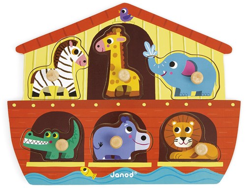 Janod puzzle à boutons en bois Arche de Noé - 6 pièces - jouet éducatif-2
