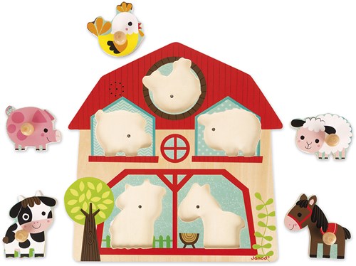 Janod puzzle sonore en bois Les amis de la ferme - 5 pièces-3