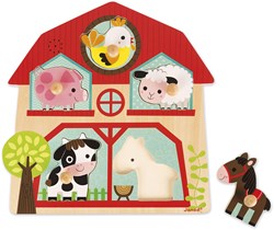 Janod puzzle sonore en bois Les amis de la ferme - 5 pièces