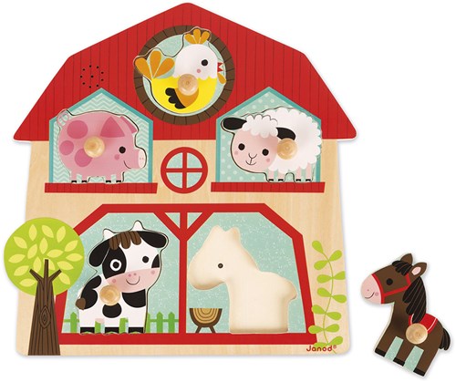 Janod puzzle sonore en bois Les amis de la ferme - 5 pièces