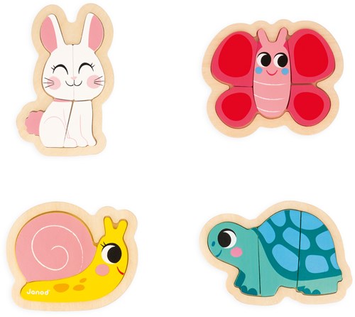 Janod Jeu de puzzles 4 puzzles 2-3-4-5 pièces Jardin