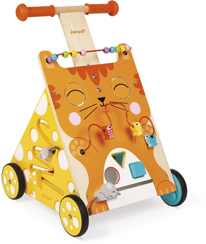 Janod chariot de marche chat en bois - jouet d'activités pour tout-petits-3