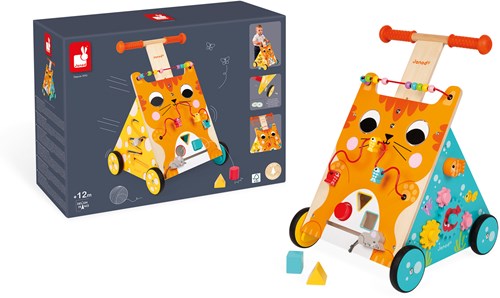 Janod chariot de marche chat en bois - jouet d'activités pour tout-petits-2
