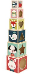 Janod tour à empiler en bois - Baby Forest pyramide 6 cubes - jouet éducatif