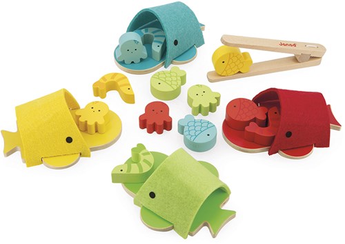 Janod jeu en bois baleine tri des couleurs - jouet éducatif motricité