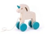 Bajo jouet licorne en bois sur roues - jouet roulant coloré