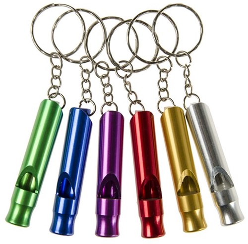 Porte-clés sifflet métal noir - gadget jouet pour enfants