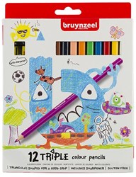 Bruynzeel crayons de couleur triple grip 12 pièces avec taille-crayon