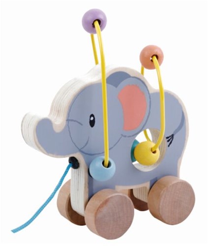 Studio Circus jouet éléphant à tirer en bois avec labyrinthe de perles-2