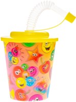 Gobelet coloré avec couvercle et paille visage souriant - lot de 12-2