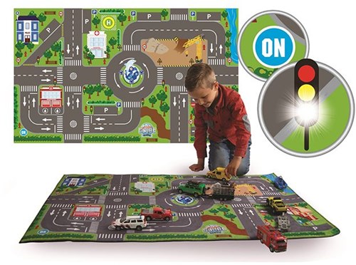 Tapis de circulation ville avec feux de signalisation LED 72x120cm voiture