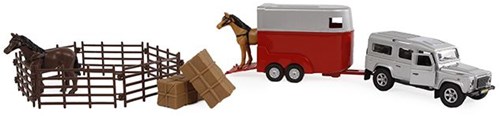 Kids Globe jouet Land Rover avec van à chevaux et accessoires 1:32