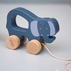 Trixie jouet à tirer en bois - Mrs. Elephant - certifié FSC - bleu