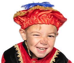 Béret de Piet rouge satin avec plume accessoire de déguisement Sinterklaas