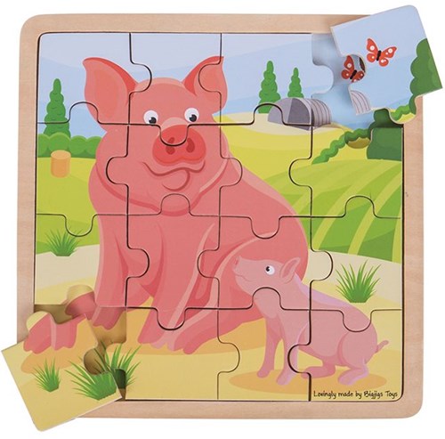 BigJigs puzzle en bois cochon et porcelet jouet éducatif-2