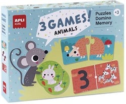 APLI Kids APLI - 3 jeux d'animaux (puzzle, mémoire, domino)