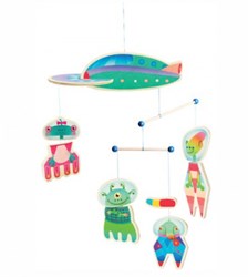 Bajo mobile en bois Aliens - jouet décoratif coloré pour chambre d'enfant