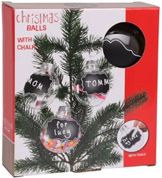 Boules de Noël transparentes avec étiquettes ardoise - lot de 4 décorations sapin