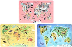 Set de 12 sets de table éducatifs carte du monde animaux plastique