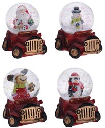 Boule à eau figurine de Noël voiture décoration pailletée 6,5cm jouet en verre