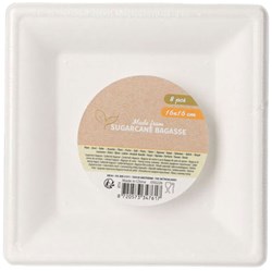 Assiettes jetables canne à sucre carrées 16cm 8 pièces écologique