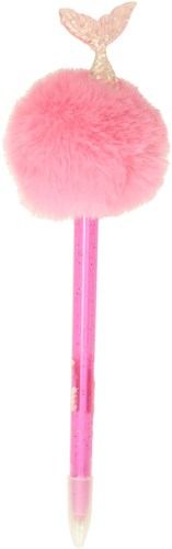 Stylo bille sirène avec pompon - accessoire papeterie coloré pour enfants