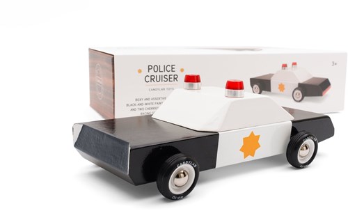 Candylab voiture jouet en bois - Police Cruiser voiture de police noir blanc-3