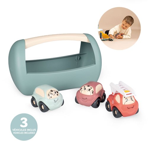 Smoby voitures jouets Little Smoby lot de 3 avec boîte de rangement-3