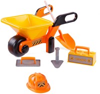 Brouette jouet d'extérieur jaune avec outils et casque pour enfants-2