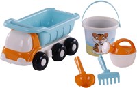 Camion benne de plage jouet bleu avec seau et outils 5 pièces-2