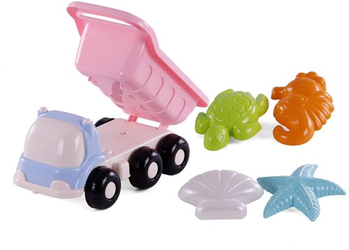 Camion benne de plage rose avec moules à sable jouet pour enfants-3