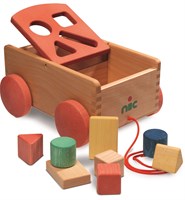 nic chariot à blocs en bois trieur de formes marron - jouet éducatif