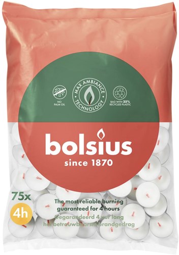 Bolsius bougies chauffe-plat blanches 4 heures - 75 pièces en sachet
