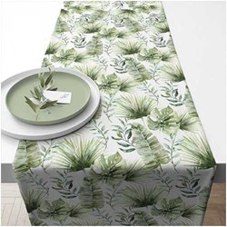 Ambiente chemin de table coton feuilles de jungle blanc décoration