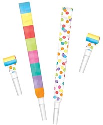 Haza langues de fête confettis set - 6 sifflets multicolores