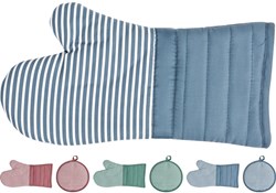 Excellent Houseware gant de four et manique ensemble rayé coton bleu