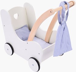 Angel Sports landau en bois pour poupées gris-blanc avec accessoires