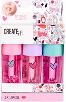 Create it! set d'huile à lèvres - gloss pour enfants - 3 pièces - parfums fruités